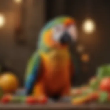Nutrient-Rich Fresh Foods for Parrots A vibrant assortment of fresh fruits and vegetables for parrots