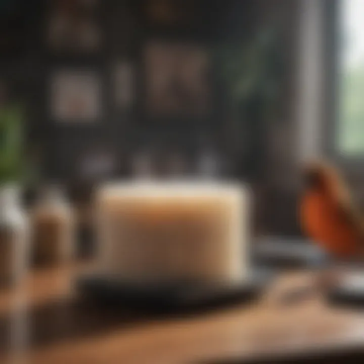 Different types of air filters suitable for bird habitats displayed on a table.