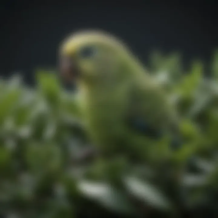 Close-up of fresh greens providing calcium for budgies