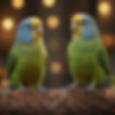 A Healthy and Happy Parakeet Healthy parakeet interacting playfully in its vibrant habitat.
