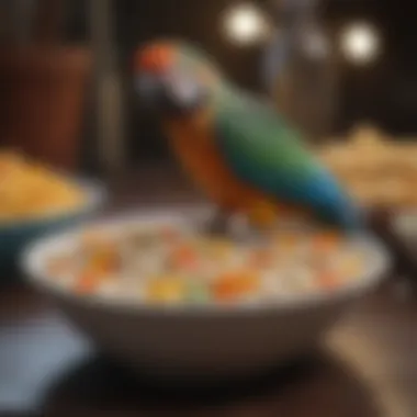 Calcium-Rich Foods for Parrots Close-up of a bowl filled with various calcium-rich foods for parrots