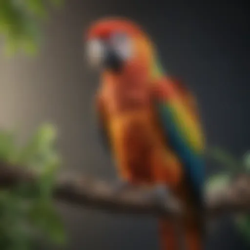 Parrot perched on a branch, showcasing vibrant plumage and alert posture