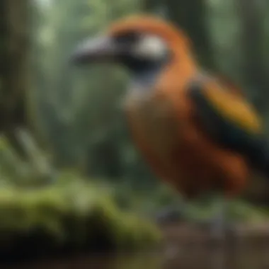 The Interconnectedness of Avian Species in the Amazon A diverse range of bird species interacting in the Amazon ecosystem.