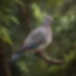A serene dove perched gracefully on a branch, showcasing its delicate features and soft plumage.