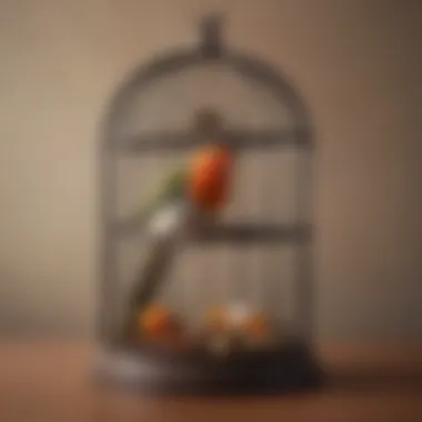 A beautifully designed birdcage with a content bird inside, symbolizing pet ownership.