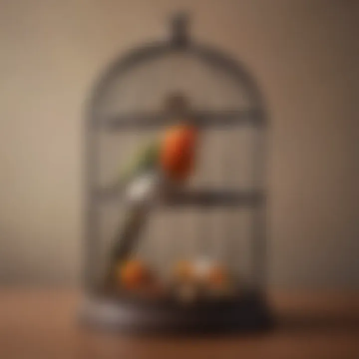 A beautifully designed birdcage with a content bird inside, symbolizing pet ownership.