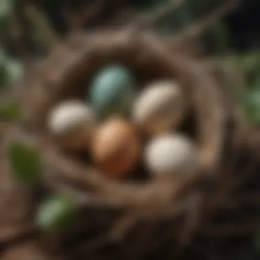 A close-up of a bird's nest with eggs, symbolizing survival and reproduction