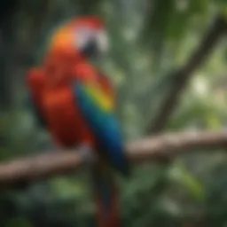 A vibrant macaw parrot perched on a branch