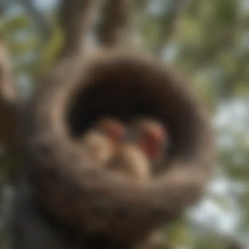 A glimpse of a finch nest nestled in a tree branch