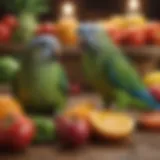 A colorful assortment of fresh fruits and vegetables suitable for parakeets