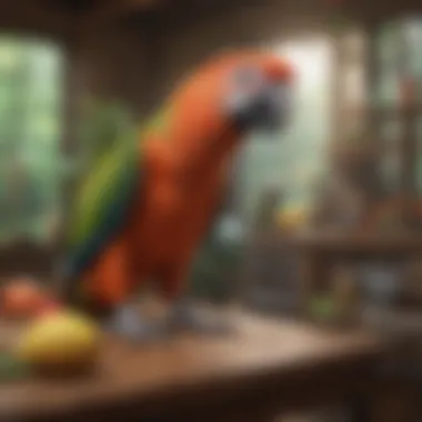 Creating an Enriching Environment for Parrots A spacious aviary filled with toys and perches for parrots.