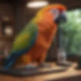 A parrot perched on a laptop showcasing online vet consultation.