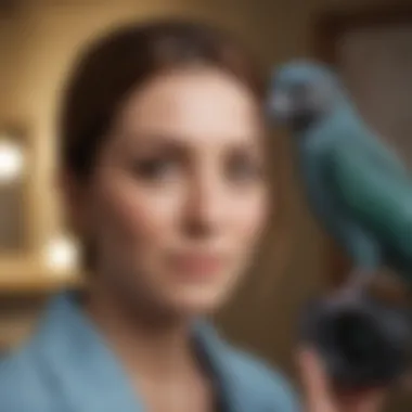 A bird owner engaging in a video call with a veterinary expert.