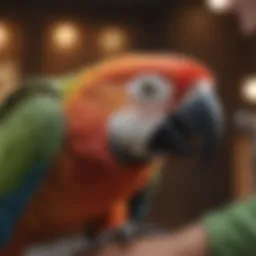 Aviary veterinarian examining a parrot for health assessment