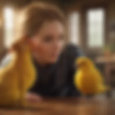 Engaging with Yellow-Headed Pet An owner engaging with a yellow-headed pet in a cozy environment