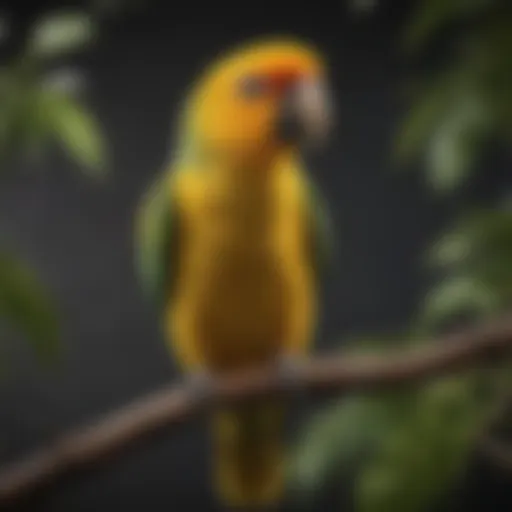 Close-up of a vibrant yellow-headed parrot perched on a branch