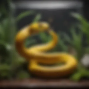 Yellow-Headed Snake in Terrarium A beautifully decorated terrarium housing a yellow-headed snake