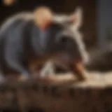 Close-up view of a rat gnawing on wood