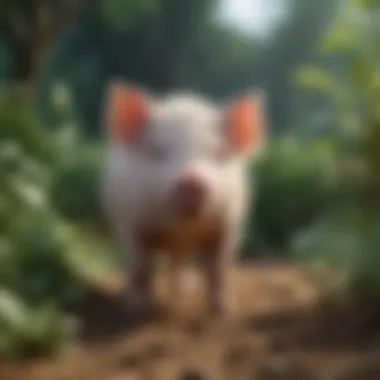 A tiny pig in a garden setting, highlighting its playful nature