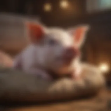 A tiny pig lounging in a cozy environment