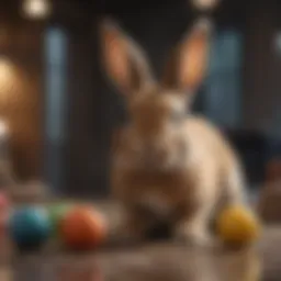 Playful rabbit engaging with chewable toys