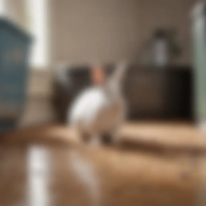 Bunny sitting next to a litter box