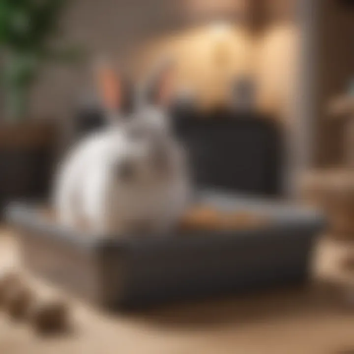 A clean litter box with bunny toys