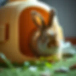 A rabbit exploring a litter box