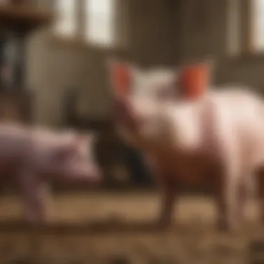 Playful Interaction Between Pig and Kids A pig interacting playfully with children, illustrating the bond between pets and families.