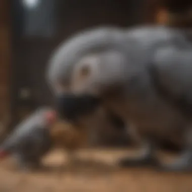 An African grey parrot enjoying its pellet food