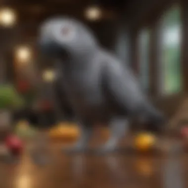 Healthy African Grey parrot in a vibrant environment