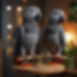 Stylish play stand designed for African Grey parrots, showcasing vibrant colors and functional elements.