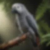 A vibrant Amazon Grey parrot perched on a branch, showcasing its striking plumage.