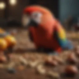 A vibrant assortment of parrot food ingredients showcasing seeds, nuts, and fruits.