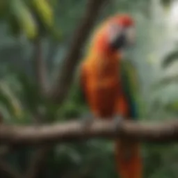 A vibrant parrot perched on a branch, displaying signs of vitality.