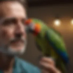 Close-up of a veterinarian examining a parrot