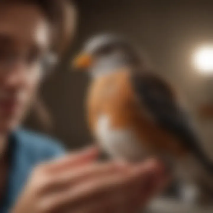 Veterinarian providing preventive care to a bird