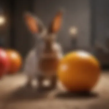 Rabbit Playing with Exercise Ball A rabbit joyfully playing with a bright exercise ball