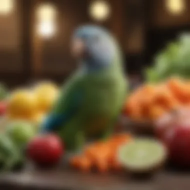 Fresh vegetables and fruits suitable for parakeets