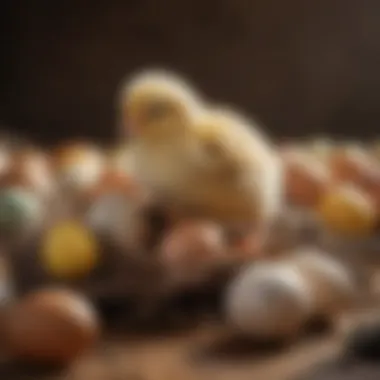 Chicks hatching from their eggs, symbolizing new life in avian species.
