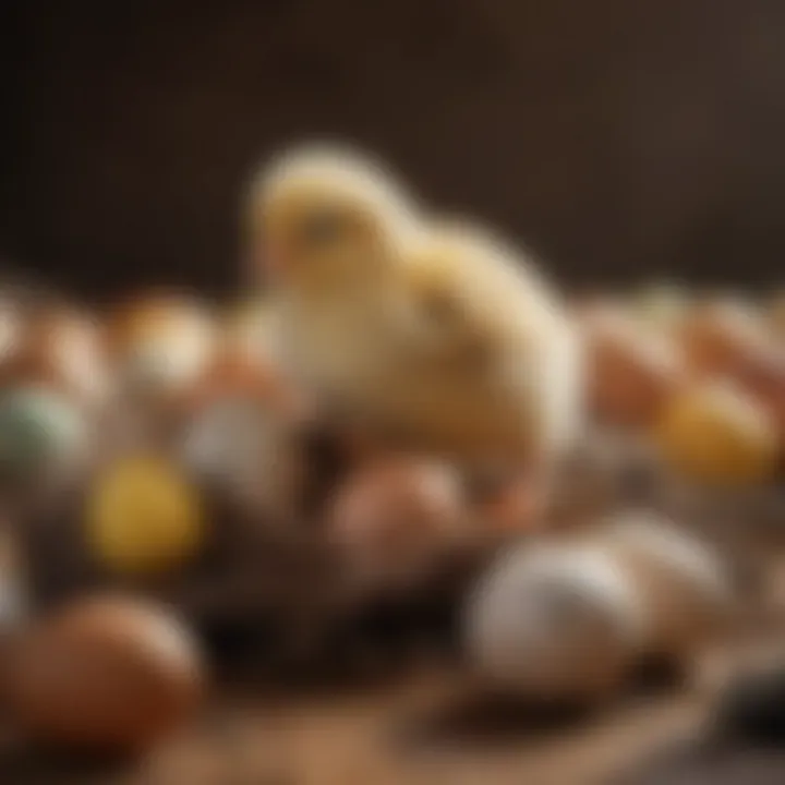 Chicks hatching from their eggs, symbolizing new life in avian species.