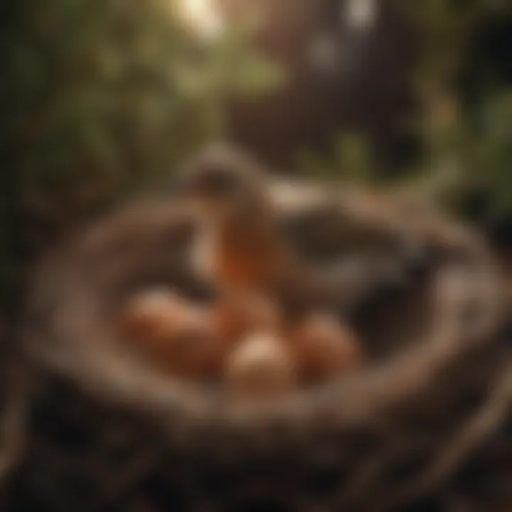 A mother bird incubating her eggs in a cozy nest.