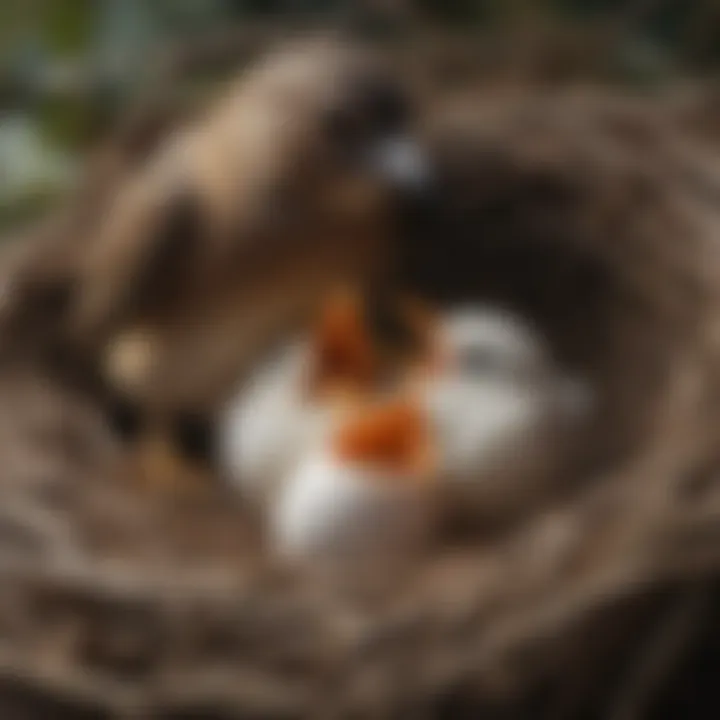 Birds feeding their young in the nest, illustrating parenting behavior.
