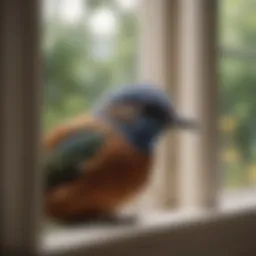 A bird peering through a window, highlighting curiosity and exploration.
