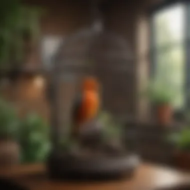 Creating an Optimal Habitat for Pet Birds A serene setting with a birdcage, emphasizing a well-maintained habitat.