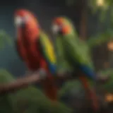 A vibrant parrot perched on a branch, showcasing its colorful feathers.
