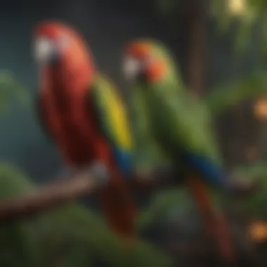The Splendor of Parrots in Their Natural Habitat A vibrant parrot perched on a branch, showcasing its colorful feathers.
