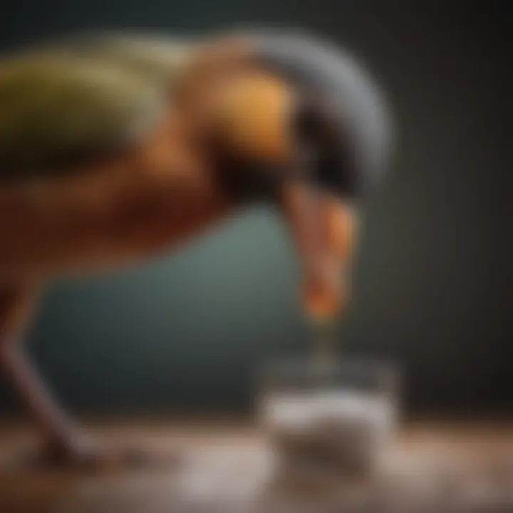 A close-up of a bird receiving medication from a dropper.