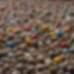 Close-up of assorted bird pellets showcasing different textures and colors