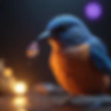 Bird interacting playfully in UV light